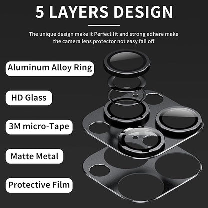Camera Lens Protector for iPhone 14 Pro/iPhone 14 Pro Max, Alloy Metal Camera Cover with Tempered Glass Screen Protector Accessories,Purple and Black