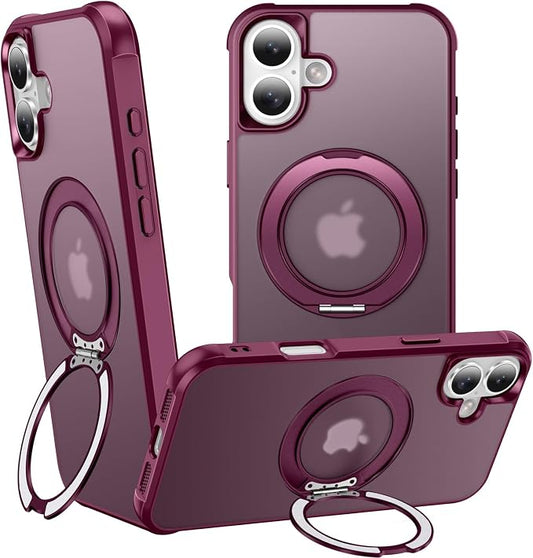 360° Magnetic Swivel Ring for iPhone 17 case, Built-in Metal Stand and Ring Holder, Magsafe Compatible, Military Grade Protection, Shock and Vibration Resistant - Wine Red