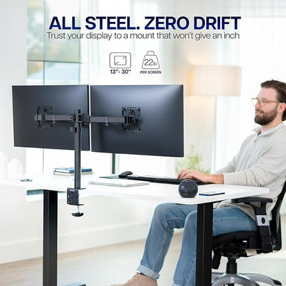 VIVO Dual Monitor Desk Mount, Holds 2 Computer Screens up to 30 inches and 22lbs Each, Heavy Duty Fully Adjustable Steel Stand with C-Clamp and Grommet, Black, STAND-V002