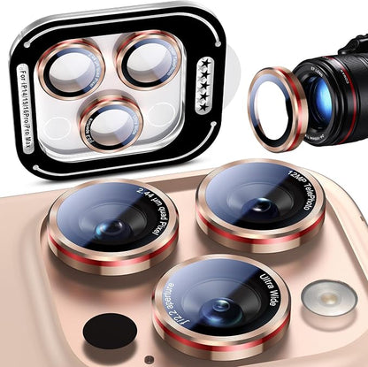 Uyiton for iPhone 17/16/15/14 (Pro Max & Pro) Camera Lens Protector - [Case-Friendly][Ultra-Thin] Military-Grade Tempered Glass Metal Camera Cover, Easy to Install, Gold+Red