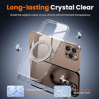 3 in 1 for iPhone 16 Pro Case Clear with Stand,Not Yellowing,Flexible Stable Stand,Kickstand,fits MagSafe,Military-Grade Protection Phone case for iPhone 16 pro Clear - Ring Holder