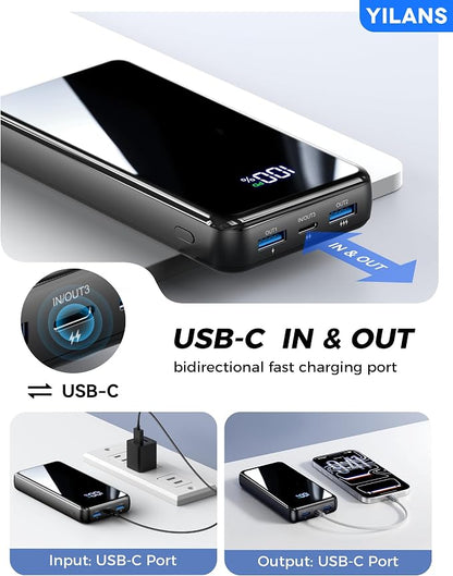 Portable Charger,50000mAh Power Bank Built-in Cable, 22.5W PD USB C In & Out Fast Charging, External Battery Pack with 6 Output & 2 Input, Travel Phone Charger for iPhone 17/16/15/14/13/12(Black)