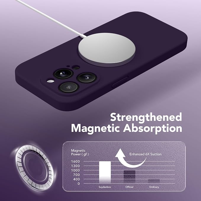 Magnetic for iPhone 13 Pro Max Case, Compatible with MagSafe, [Full Camera Protection][Screen Protector] Silicone Shockproof Protective Phone Case for iPhone 13 Pro Max 6.7", Deep Purple