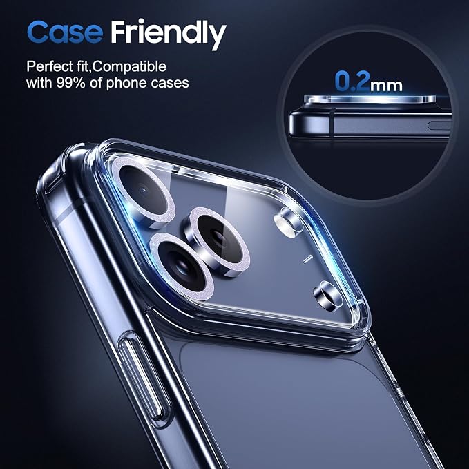 UniqueMe Compatible for 3 Pack iPhone 17 Pro Camera Lens Protector - [Drop Protection] [Case Friendly] 9H Tempered Glass Camera Cover Screen [Update New Version] - Glitter Light Purple