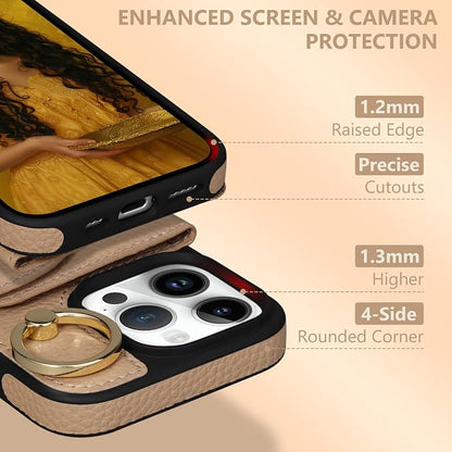 Keallce Wallet Case for iPhone 16 Pro 6.3'', Flip Case with Card Slots, Ring Holder Kickstand, PU Leather Protective Folio Cover for Women, Yellow