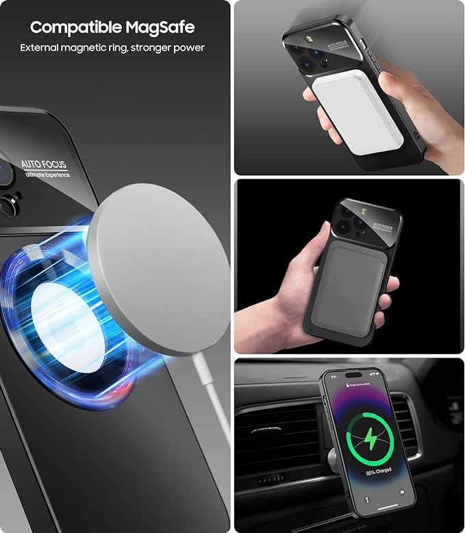 Magnetic for iPhone 15 Pro Max Case, Compatible with MagSafe, Built-in Camera Lens Protector, Logo View, Military Grade Drop Proof Phone Cover, Black