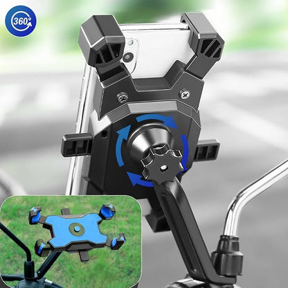 Motorcycle Phone Mount, Quick Release Motorbike Phone Holder Anti Shake Moped Scooter Rearview Mirror Holder Mount Universal for 4.0-6.8 Inch Smartphone - 360° Rotation Adjustable – Blue