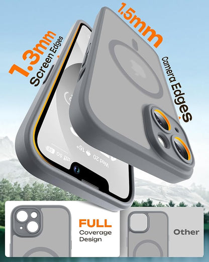 TOCOL for Phone 13 Case, Compatible with Magsafe Charger, Full Camera Protection, Drop Protection, Translucent Matte Phone Case for iPhone 13 6.1 inch (Gray)