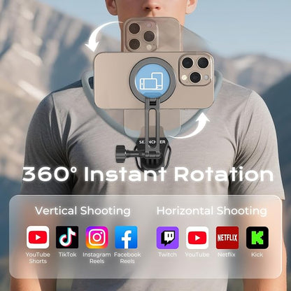 【2026 Extended Long】 Magnetic Neck Mount for Phones, 27.6" Hands-Free POV/Vlog Phone Holder for iPhone 17–12 & Android, Content Creator Essentials for Go Pro DJI, Comfortable Natural Shooting Angle