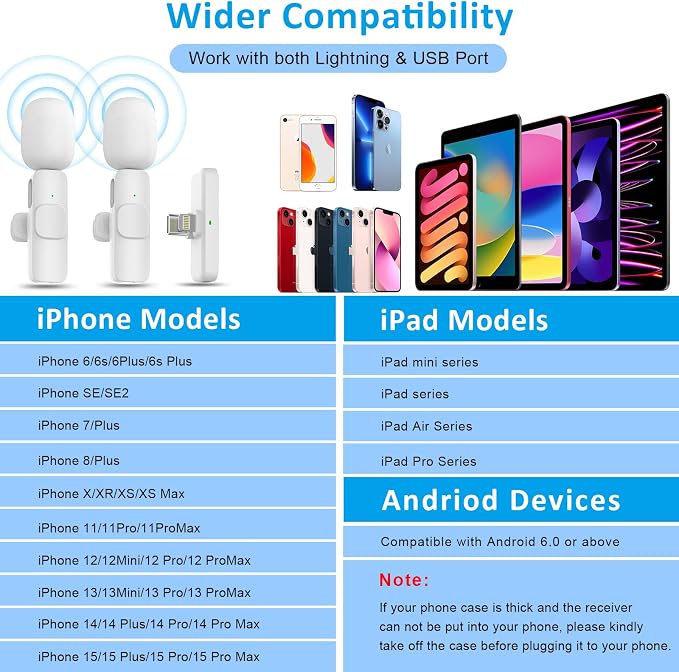 MAYBESTA Professional Wireless Lavalier Microphone for iPhone, iPad, Android - Bluetooth Lapel Mic for Video Recording - Mini Phone Microphone for Tiktok YouTube Interview Podcast Vlog