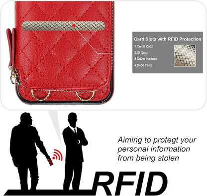 Bocasal Crossbody Wallet Case for iPhone SE 2022/SE 2020/8/7, RFID Blocking PU Leather Zipper Handbag Purse Flip Cover, Kickstand Folio Case with Card Slots Holder Wrist Strap Lanyard 4.7 Inch (Red)