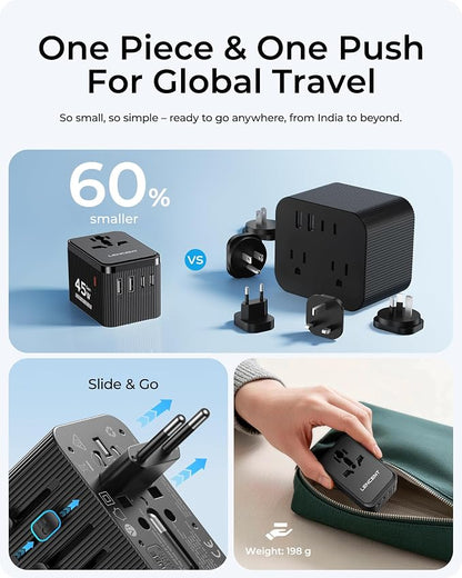 LENCENT 45W Universal Travel Adapter Kit, Worldwide Adapter Type D/G/C/I/A | International Adaptor Set with USB C, Charger for Europe UK Maldives Sri Lanka India Nepal Ghana Zimbabwe Tanzania Nigeria