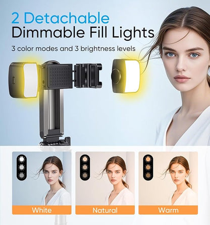 MAGIC JOHN Phone Tripod, Portable Selfie Stick, Pocket Size Tripod for iPhone, Selfie Stick with Detachable Remote Control & 2 Fill Light for Photograph, Live Streaming, Video Recording