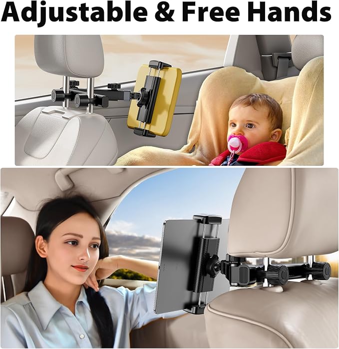 OATSBASF Car Tablet Headrest Holder - Stretchable Mount Backseat Fit iPad Mount Super Stable for Kids & Thick Cases - Road Trip Essentials Fit 4-12.9" Devices