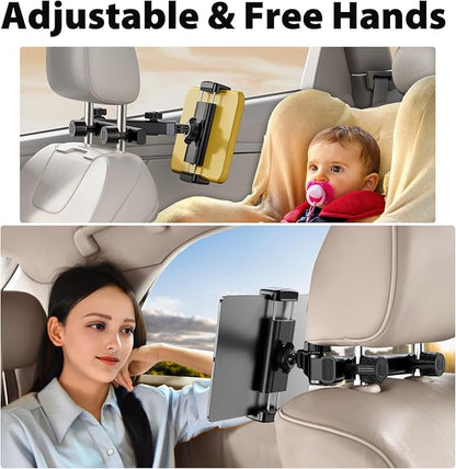OATSBASF Car Tablet Headrest Holder - Stretchable Mount Backseat Fit iPad Mount Super Stable for Kids & Thick Cases - Road Trip Essentials Fit 4-12.9" Devices