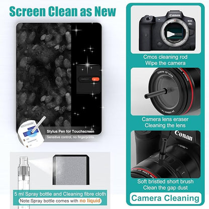 VICHYIE Keyboard Cleaning Kit with Brush, Computer Laptop Cleaner Kit, Phone Cleaning Tool, Multi-Function Cleaner Kit for Earbuds, Cellphones, PC, Screens, Camera Lens, Electronics Devices (Black)