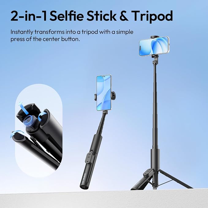 ULANZI Phone Tripod, SK26 40" Portable Selfie Stick for iPhone, 2 in 1 Adjustable Tripod with Bluetooth Remote Cold Shoe Mount, Portable Phone Stand Lightweight for Travel Photo Video Stream Vlog