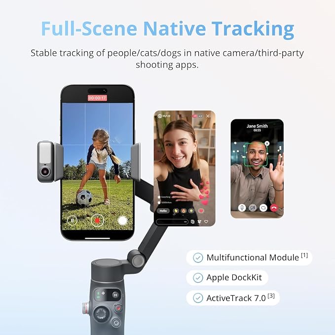 DJI Osmo Mobile 8 Gimbal Stabilizer for Phone, Native Tracking with Audio & Lighting, 360° Pan Rotation, Extension Rod & Tripod, Robust 3-Axis Stabilization + Wireless Mic Set + Charger + Wall Charger