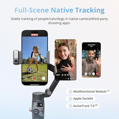 DJI Osmo Mobile 8 Gimbal Stabilizer for Phone, Native Tracking with Audio & Lighting, 360° Pan Rotation, Extension Rod & Tripod, Robust 3-Axis Stabilization + Wireless Mic Set + Charger + Wall Charger
