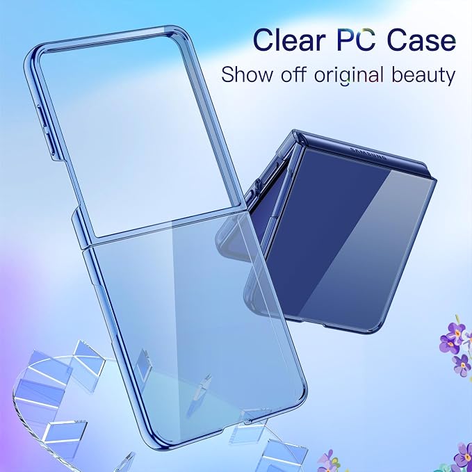 JETech Clear Case for Samsung Galaxy Z Flip 7, Blue Shadow | Crystal Clear Back, Hard PC Construction, Slim Fit, Shockproof Protection