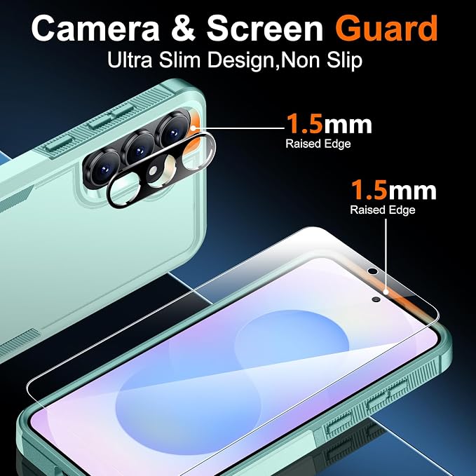 SPIDERCASE Designed for Samsung Galaxy S25 FE Case,[10 FT Military Grade Drop Protection],2 Pack [Tempered Glass Screen Protector+Camera Lens Protector] Heavy Duty Shockproof Case,Light Green