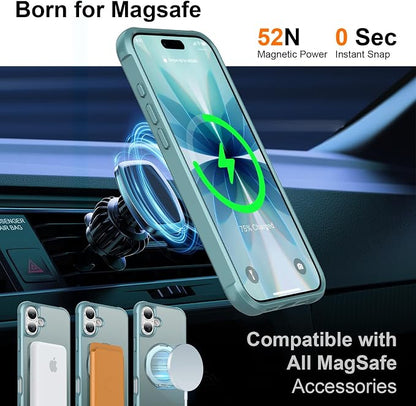 360° Magnetic Swivel Ring for iPhone 17 case, Built-in Metal Stand and Ring Holder, Magsafe Compatible, Military Grade Protection, Shock and Vibration Resistant-Lake Blue