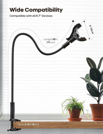 Lamicall Gooseneck Phone Holder Bed - [Nylon Braided] Flexible Arm, 38inch Overall Length, 360 Adjustable Clamp Clip, Overhead Cell Phone Mount Stand for Bed, Desk, 4-7” Cellphone, Gifts