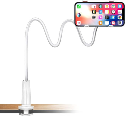 ZTON Universal Cell Phone Holder, Universal Mobile Phone Stand, Lazy Bracket, Flexible Long Arms Clip Mount for iPhone, LG, etc.in Office Bedroom Desktop(White)