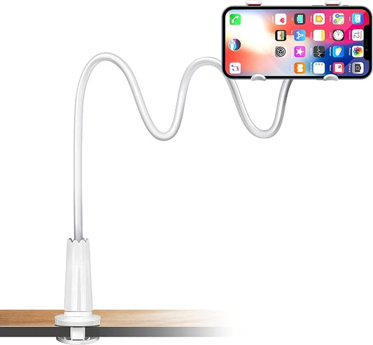 ZTON Universal Cell Phone Holder, Universal Mobile Phone Stand, Lazy Bracket, Flexible Long Arms Clip Mount for iPhone, LG, etc.in Office Bedroom Desktop(White)