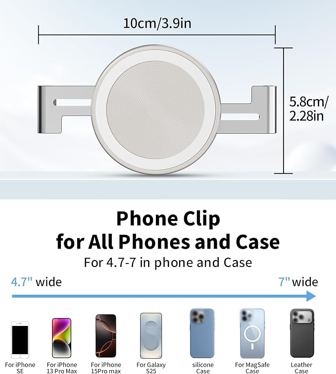TONEOF Phone Clamp for Magnet with Metal Ring,Phone Mount Adapter for Magsafe Car Phone Holder,Quick Installation & Easy Removal Clip for All Phones/Magnetic Tripod/Magnet Mounts (Beige Gray,1 Pack)