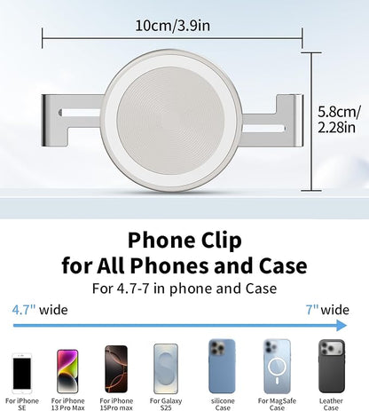TONEOF Phone Clamp for Magnet with Metal Ring,Phone Mount Adapter for Magsafe Car Phone Holder,Quick Installation & Easy Removal Clip for All Phones/Magnetic Tripod/Magnet Mounts (Beige Gray,1 Pack)