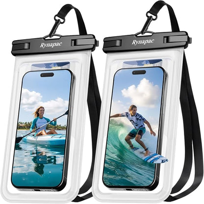 Rynapac Waterproof Phone Pouch - 2 Pack, IPX8 Waterproof Phone Case with Lanyard for iPhone 17 16 15 Pro Max, Cell Phone Dry Bag for Beach Vacation Travel Cruise Essentials, Touch Screen, Up to 8.5"