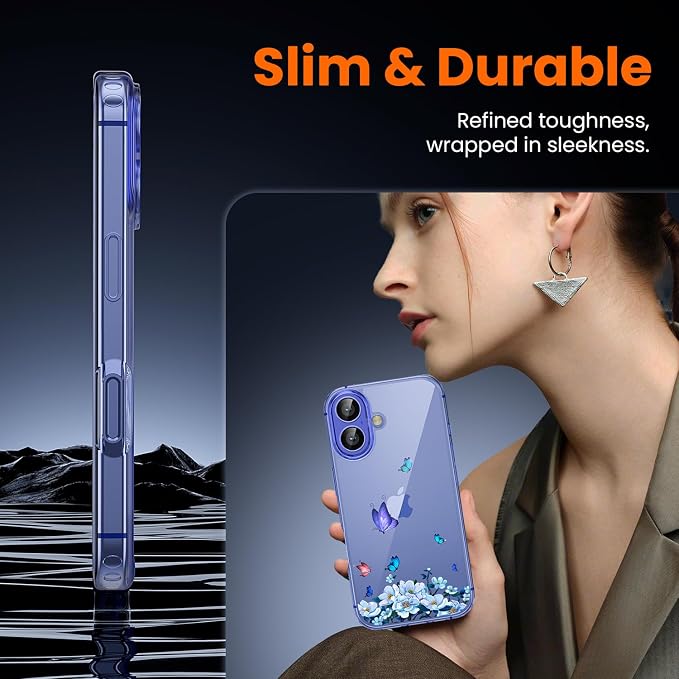 3 in 1 for iPhone 16 Case Clear, Screen Protector *1 & Camera Lens Protector*1, Print Shockproof for iPhone 16 Phone Case 6.1 inch Floral