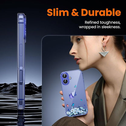 3 in 1 for iPhone 16 Case Clear, Screen Protector *1 & Camera Lens Protector*1, Print Shockproof for iPhone 16 Phone Case 6.1 inch Floral
