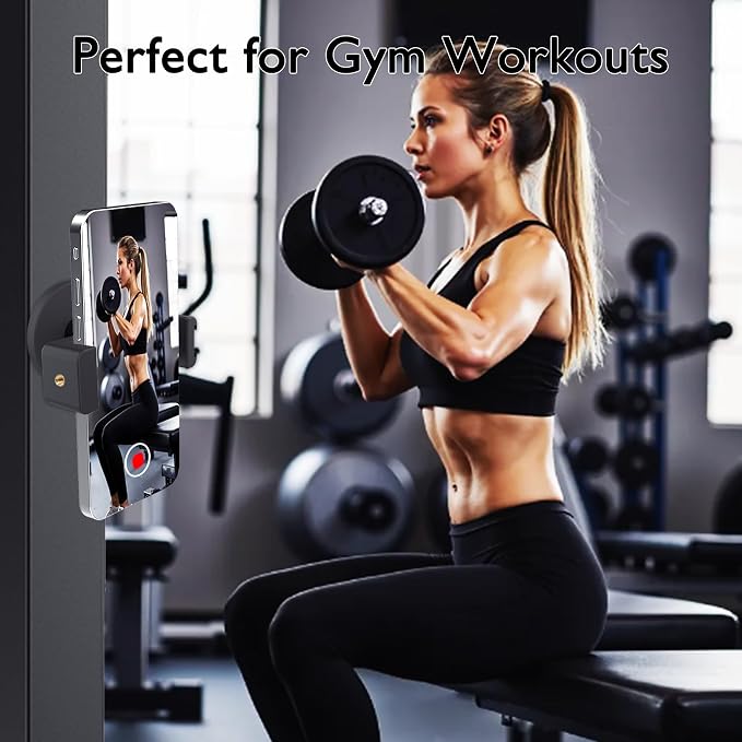 EDSRDUX Gym Magnetic Phone Holder Mount, 360° Rotatable Magnetic Phone Holder for Gym, N52 Magnet Phone Holder for 4.7-6.5" Smartphones, Gym Essentials Accessories
