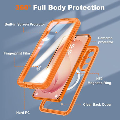 GOLDJU for Samsung Galaxy S26 Plus Case Waterproof, S26 Plus Case with Built-in Screen & Lens Protector, Shockproof Full Body Protection Phone Case, Compatible with MagSafe/Wireless Charging, Orange