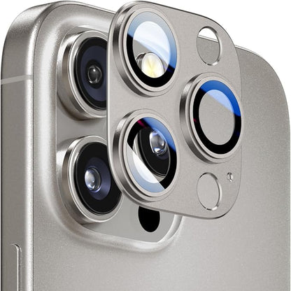 for iPhone 16 Pro/iPhone 16 Pro Max Camera Lens Protector [2 Pack], 9H Tempered Glass with Metal Alloy Frame, Anti-Scratch Camera Cover, HD Clear Photography, Titanium Natural