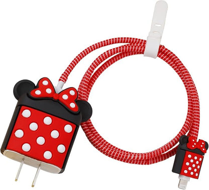 3D Cute Cartoon Charger Protector Case - Compatible for Apple 20W USB-C Power Adapter and Lightning Cable, No.08(4 in1)