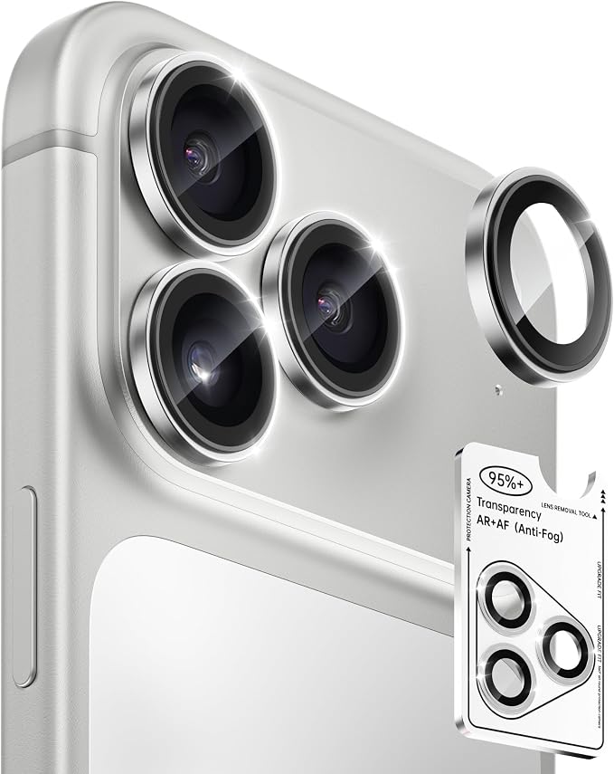 2 Pack Camera Lens Protector for iPhone 17 Pro Max/17 Pro/16 Pro Max/16 Pro/15 Pro Max/15 Pro/14 Pro Max/14 Pro [1:1 Invisible Fit] Military Grade Glass & Metal Camera Cover, Sliver