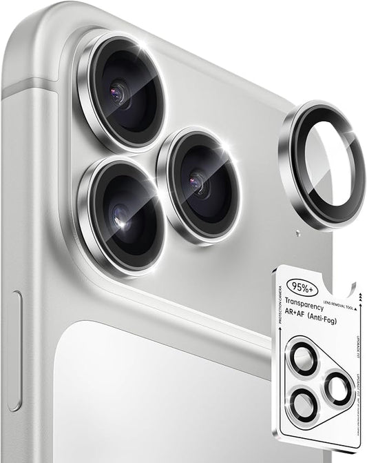 2 Pack Camera Lens Protector for iPhone 17 Pro Max/17 Pro/16 Pro Max/16 Pro/15 Pro Max/15 Pro/14 Pro Max/14 Pro [1:1 Invisible Fit] Military Grade Glass & Metal Camera Cover, Sliver