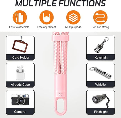 KITANIS 3 Pack Phone Lanyard,1×Phone crossbody strap,1×Phone Neck Strap,1×Wrist Strap,3×Tether Tabs,Universal Cell Phone Multifuctional Patch Polyester Lanyards(Pink)