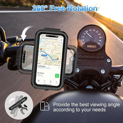 Bike Phone Holder Waterproof Motorcycle Phone Mount Holder Handlebar 360°Rotate Touch Screen Bicycle Cell Phone Holder, Anti-Shake Scooter Stroller Ebike Golf Cart Phone Clip for 5.5-7" Smartphone