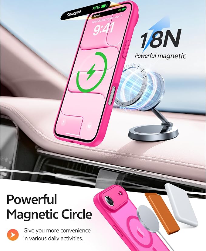 FNTCASE for iPhone Air Case: [Compatible with Magsafe] Translucent Matte Cases with [Full Camera Protection] [Screen Protector] Military Grade Shockproof Protective Phone Cover - Hot Pink