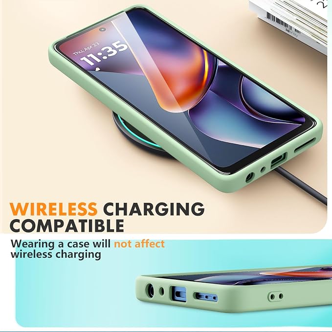 for Motorola Moto G 2025 Case, 2 Pack Tempered Glass Screen Protectors, Soft TPU Liquid Silicone Shockproof Gel Case-Matcha Green