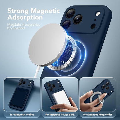 Magnetic for iPhone 17 Pro Max Case, Compatible with MagSafe, [Full Camera Protection][Screen Protector] Silicone Shockproof Protective Phone Case for iPhone 17 Pro Max 6.9", Cobalt Blue