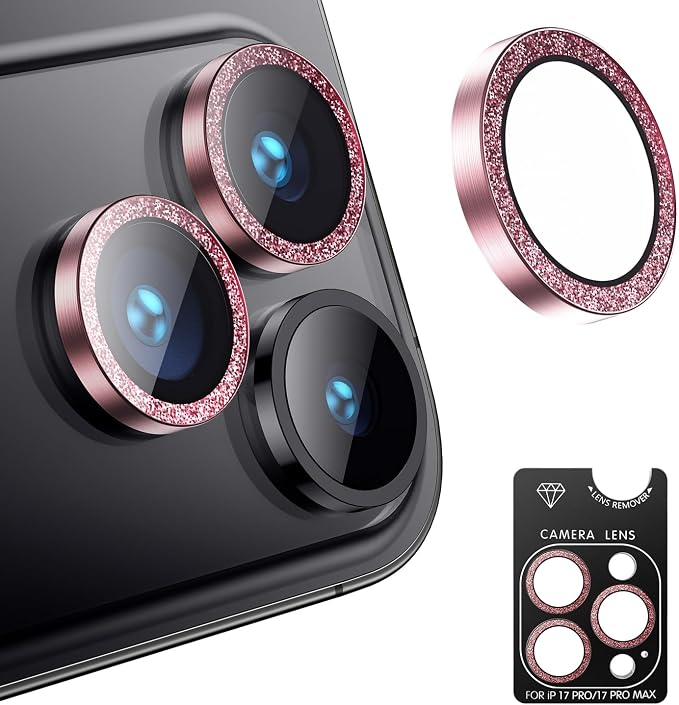 AFARER Camera Lens Protector for iPhone 17Pro/ 17 Pro Max,[Does not Affect Night Shots][Strong Adsorption][Not Easy to Break] 9H Ultra-tough HD Individual Tempered Glass,Case Friendly(Pink)