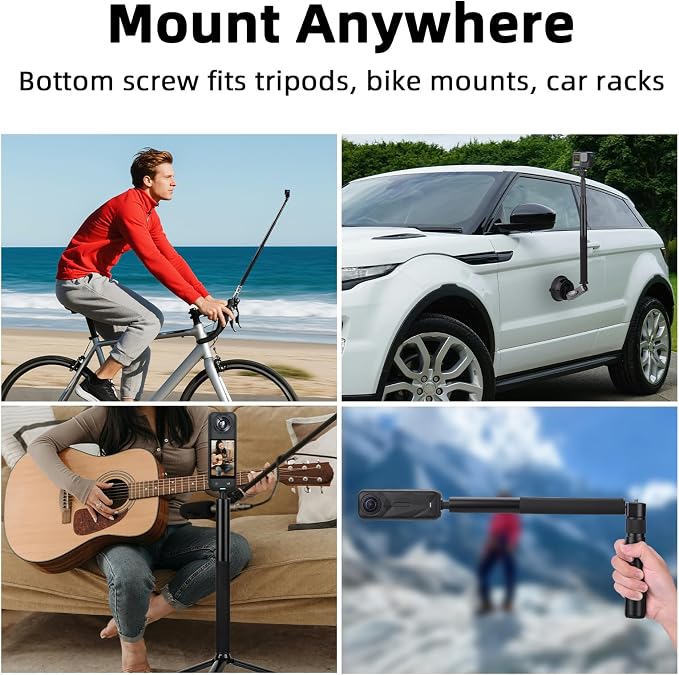 BRDRC 53" Invisible Selfie Stick for Insta360 X5 X4, Extended Monopod Pole Heavy Duty Solid Compact for DJI OSMO 360, for Insta 360 X5 X4 X3 X2 X Accessories (with Go Pro Adapter and Wrist Strap)