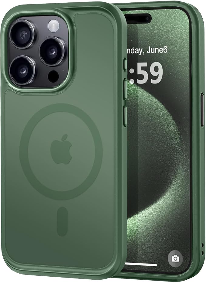 MOCCA Strong Magnetic for iPhone 15 Pro Case, [Compatible with Magsafe][13FT Military Drop Protection] Slim Translucent Matte Shockproof Case for iPhone 15 Pro Phone Case 6.1'', Midnight Green