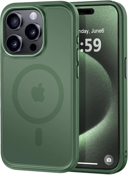 MOCCA Strong Magnetic for iPhone 15 Pro Case, [Compatible with Magsafe][13FT Military Drop Protection] Slim Translucent Matte Shockproof Case for iPhone 15 Pro Phone Case 6.1'', Midnight Green