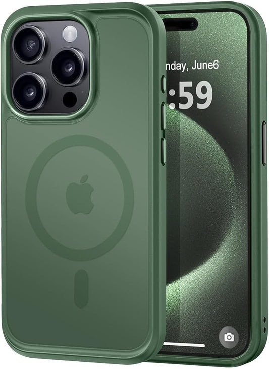 MOCCA Strong Magnetic for iPhone 15 Pro Case, [Compatible with Magsafe][13FT Military Drop Protection] Slim Translucent Matte Shockproof Case for iPhone 15 Pro Phone Case 6.1'', Midnight Green